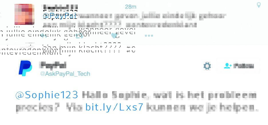 Een voorbeeld van phishing in naam van PayPal op Twitter.